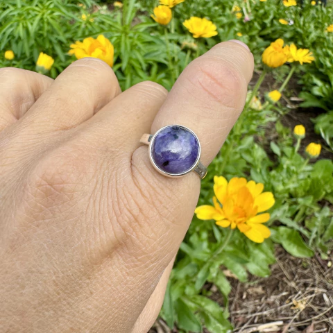 Anillo regulable de charoita en Plata 925 - comprar online