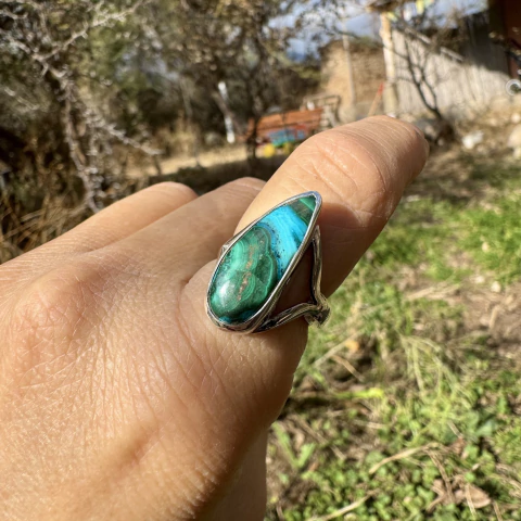 Anillo regulable de Turquesa con malaquita en plata 925 - comprar online