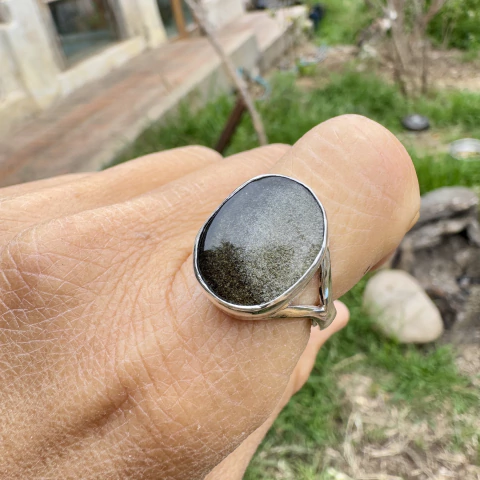 Anillo regulable de obsidiana destello dorado en Plata 925 - comprar online