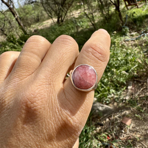 Anillo regulable de Rodocrosita ortiz en plata 925 - comprar online