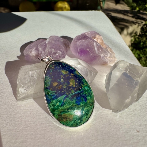 Dije de Azurita con malaquita en plata 925 - comprar online