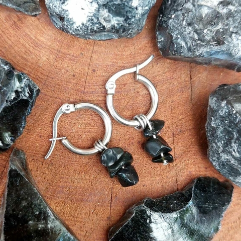 Aros de acero quirúrgico con Obsidiana Negra