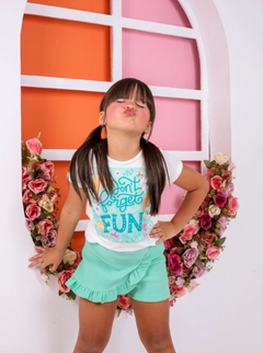 Conjunto infantil menina verão shorts saia + blusa na internet