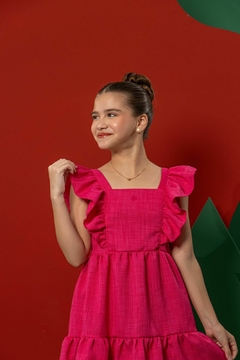 Vestido infantil em linho rosa na internet