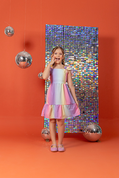 Vestido infantil Candy Color arco-íris unicórnio - Flor e Liz Boutique