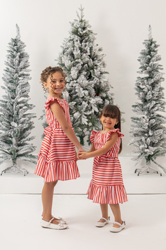 Vestido listras vermelho listrado Natal - Flor e Liz Boutique