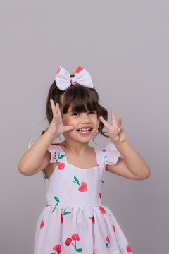Vestido Cerejinha + laço de cabelo na internet