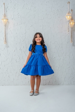 Vestido infantil + cinto azul royal - comprar online