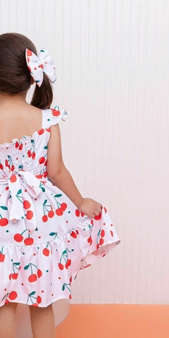 Vestido + laço de cabelo infantil Cerejinha na internet