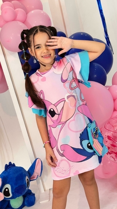 Vestido azul + Bolsa Lilo Stitch na internet