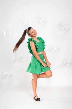 Conjunto infantil juvenil shorts saia verde na internet