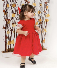 Vestido luxo + laço de cabelo natal vermelho - Flor e Liz Boutique