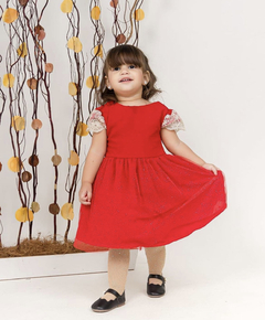 Vestido luxo + laço de cabelo natal vermelho
