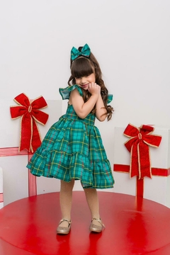 Imagem do Vestido + Laço Xadrez verde natal