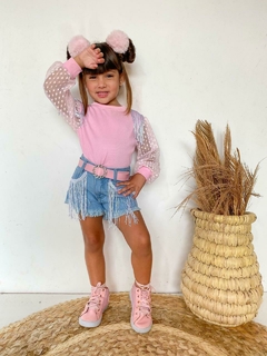 Conjunto infantil juvenil Boiadeira Ana Castela shorts jeans + blusa na internet