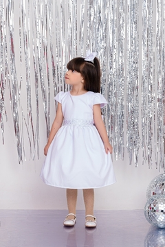 Vestido Luxo Branco + laço de cabelo roupa ano novo batizado na internet