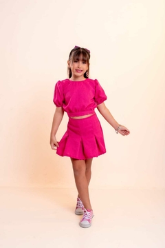 Conjunto Shorts Saia em linho rosa pink