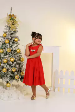 Vestido infantil juvenil vermelho com bordado - comprar online