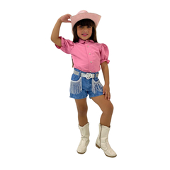 Conjunto Boiadeira Ana Castela blusa + shorts + cinto