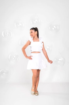 Conjunto infantil juvenil shorts saia branco ano novo