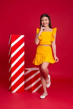 Conjunto infantil shorts saia amarelo na internet