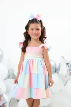 Vestido + laço de cabelo Candy Color arco-íris unicórnio - comprar online
