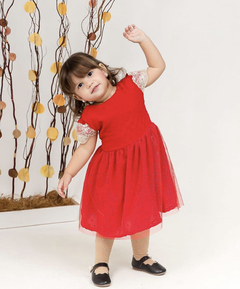 Vestido luxo + laço de cabelo natal vermelho - Flor e Liz Boutique