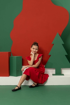 Vestido em linho vermelho natal - Flor e Liz Boutique