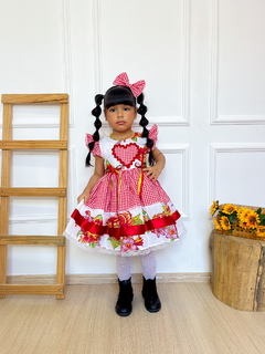 Vestido + laço de cabelo infantil festa junina