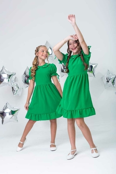 Vestido infantil com gola bordado verde natal - comprar online