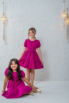 Vestido infantil + cinto rosa majenta - loja online