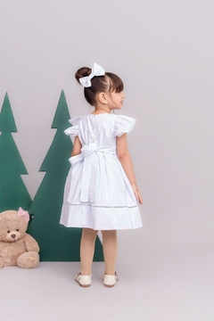 Vestido + laço de cabelo branco bordado batizado ano novo na internet