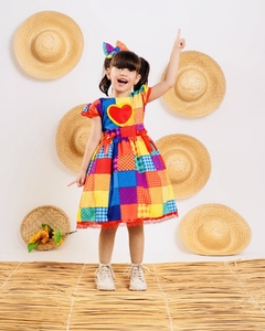 Vestido luxo infantil festa junina + laço de cabelo xadrez colorido na internet