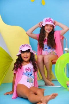 Maiô infantil + saída de praia + chapéu Lilo e Stitch - comprar online
