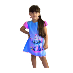 Vestido infantil Lilo e Stitch neon brilha na luz negra