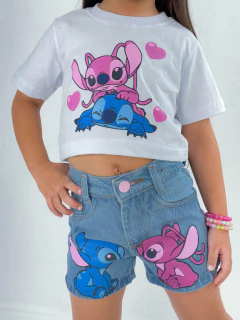 Shorts jeans infantil e juvenil Lilo e Stitch na internet
