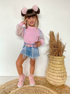 Conjunto infantil juvenil Boiadeira Ana Castela shorts jeans + blusa - comprar online