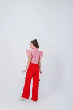 Conjunto juvenil calça cargo + blusa listras vermelho na internet