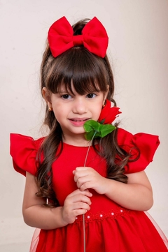 Imagem do Vestido luxo + laço de cabelo infantil vermelho natal