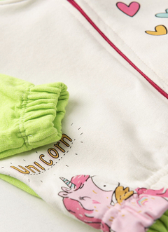 CONJUNTO FEMININO INFANTIL UNICÓRNIO CORAÇÕES VERDE - Flor e Liz Boutique