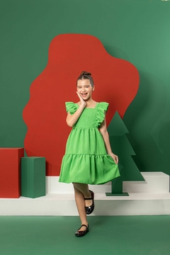 Vestido infantil em linho verde - loja online