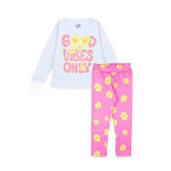Conjunto flores Infantil Menina Meia Estação Good Vibes Only Branca