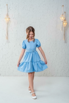 Vestido luxo + cinto azul bebê
