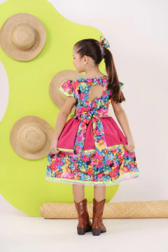 Imagem do Vestido luxo infantil festa junina + laço de cabelo floral pink