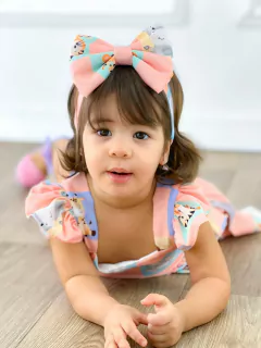 Vestido + laço de cabelo Safari fazendinha