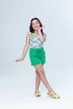 Imagem do Conjunto infantil Linho e crepe Twill floral verde