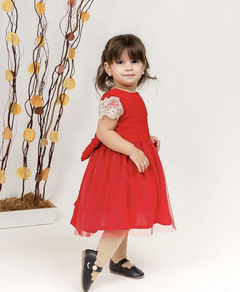 Imagem do Vestido luxo + laço de cabelo natal vermelho