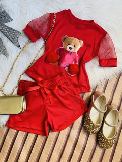 Imagem do Conjunto infantil menina vermelho ursinho Natal
