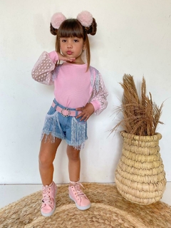 Imagem do Conjunto infantil juvenil Boiadeira Ana Castela shorts jeans + blusa
