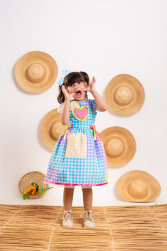 Vestido luxo infantil festa junina + laço de cabelo xadrez rosa